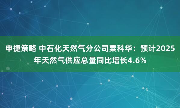 申捷策略 中石化天然气分公司粟科华：预计2025年天然气供应总量同比增长4.6%