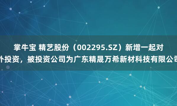 掌牛宝 精艺股份（002295.SZ）新增一起对外投资，被投资公司为广东精晟万希新材科技有限公司
